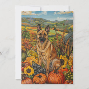 Belgian Malinoi Dog Autumn Harvest Thanksgiving Holiday Card
