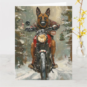 Belgian Malinoi Dog Riding Motorcycle Christmas  Card