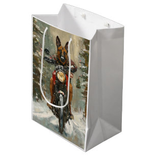 Belgian Malinoi Dog Riding Motorcycle Christmas Medium Gift Bag