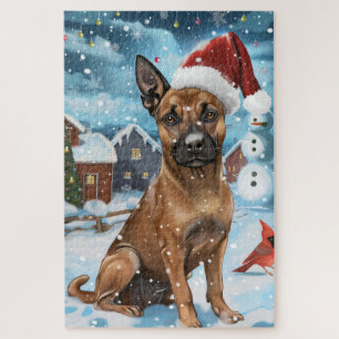 Belgian Malinoi Dog Winter Wonderland Christmas Jigsaw Puzzle
