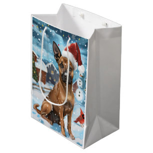 Belgian Malinoi Dog Winter Wonderland Christmas  Medium Gift Bag