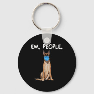 Belgian Malinoi Ew People Dog Wearing Face Mask Key Ring