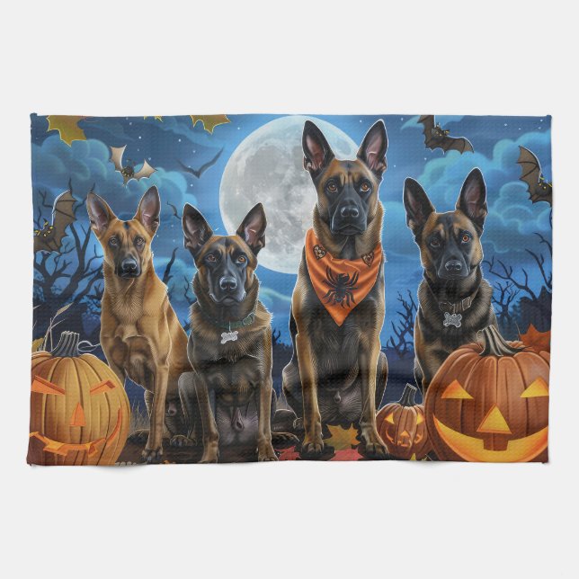 Belgian Malinoi Halloween Spooky Tea Towel (Horizontal)