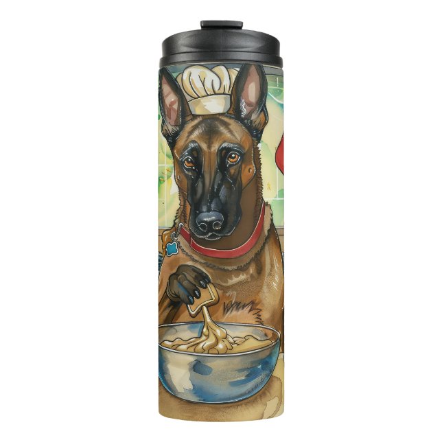 Belgian Malinoi Holiday Baking: Festive Christmas Thermal Tumbler (Front)