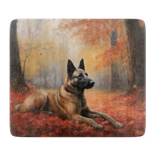 Belgian Malinoi in Autumn Leaves Fall Inspire Cutting Board