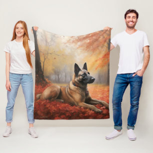 Belgian Malinoi in Autumn Leaves Fall Inspire Fleece Blanket
