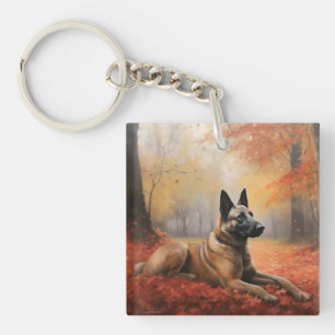 Belgian Malinoi in Autumn Leaves Fall Inspire  Key Ring