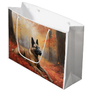 Belgian Malinoi in Autumn Leaves Fall Inspire Large Gift Bag