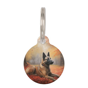 Belgian Malinoi in Autumn Leaves Fall Inspire Pet Tag