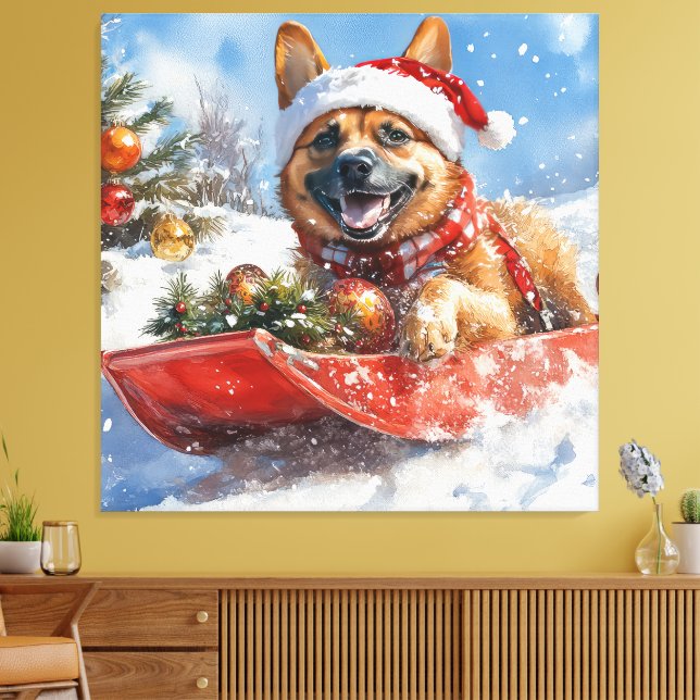 Belgian Malinoi in Sledge Let it Snow Christmas Canvas Print (Insitu(LivingRoom))