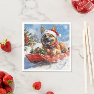 Belgian Malinoi in Sledge Let it Snow Christmas Napkin