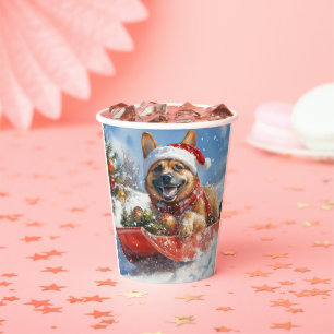 Belgian Malinoi in Sledge Let it Snow Christmas Paper Cups