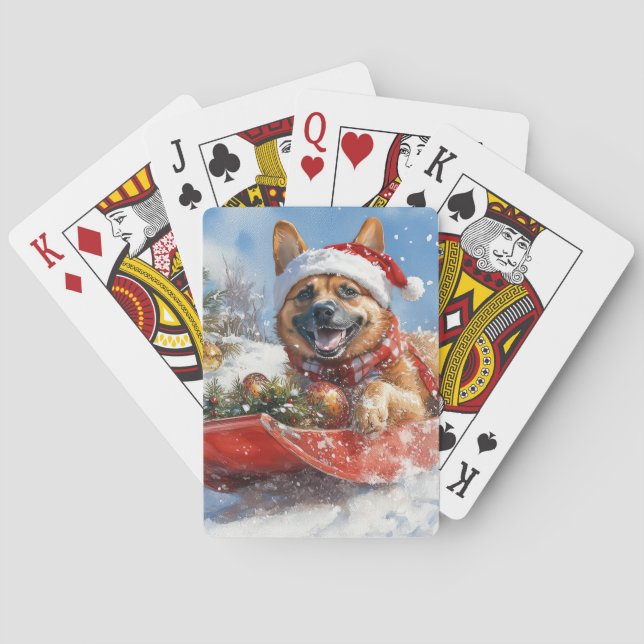 Belgian Malinoi in Sledge Let it Snow Christmas Playing Cards (Back)