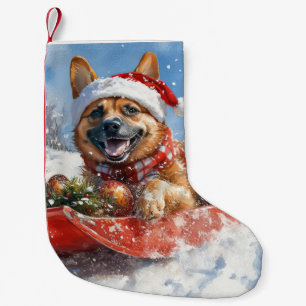 Belgian Malinoi in Sledge Let it Snow Christmas Small Christmas Stocking