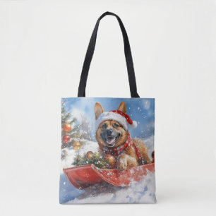 Belgian Malinoi in Sledge Let it Snow Christmas Tote Bag