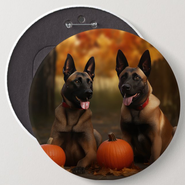 Belgian Malinoi Puppy Autumn Delight Pumpkin  6 Cm Round Badge (Front & Back)