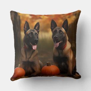 Belgian Malinoi Puppy Autumn Delight Pumpkin Cushion