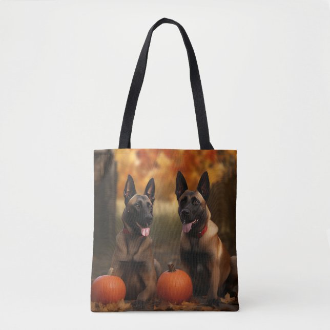 Belgian Malinoi Puppy Autumn Delight Pumpkin  Tote Bag (Front)