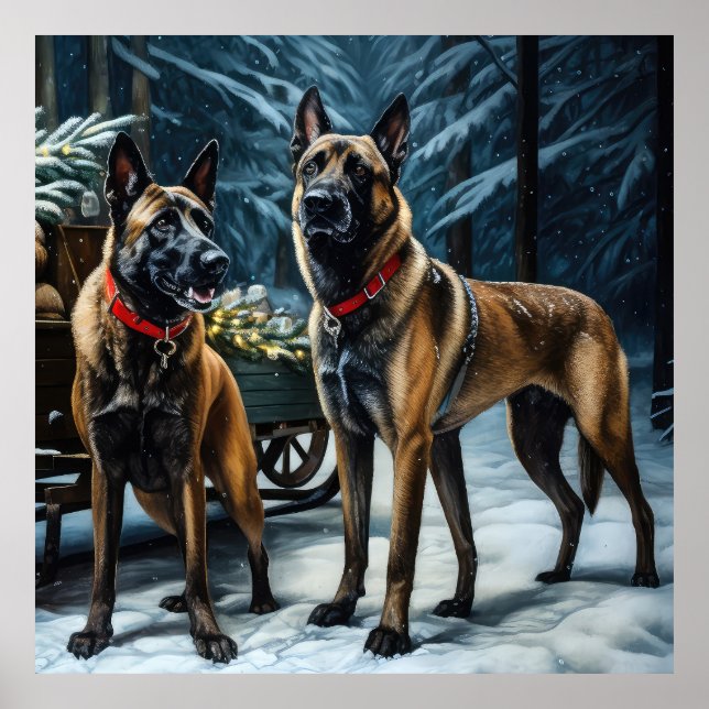 Belgian Malinoi Snowy Sleigh Christmas Decor (Front)