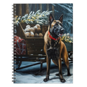 Belgian Malinoi Snowy Sleigh Christmas Decor Notebook