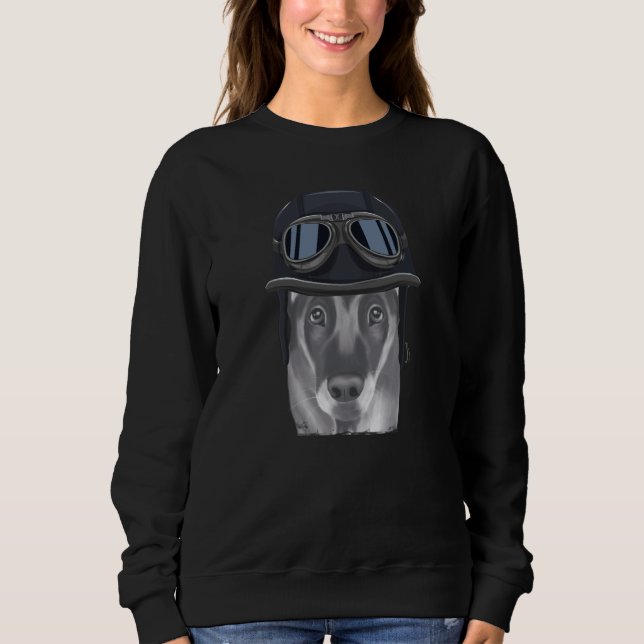 Belgian Malinoi Wearing Vintage Motorcycle Helmet Sweatshirt (Front)