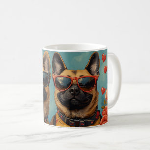 Belgian Malinoi With Heart Roses Valentine's Day Coffee Mug
