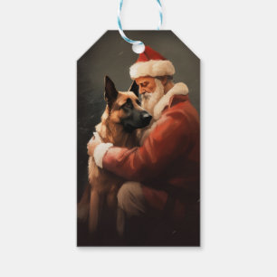 Belgian Malinoi With Santa Claus Festive Christmas Gift Tags