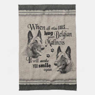 Belgian Malinois art when everything fails quote Tea Towel