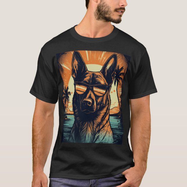 Belgian Malinois at a tropical beach during sunset T-Shirt (Front)