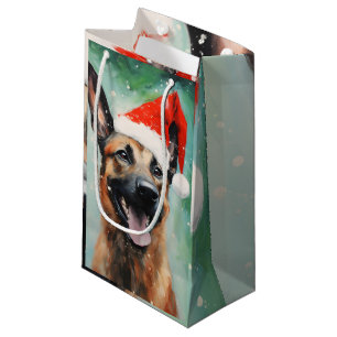 Belgian Malinois Christmas brush painting artwork Small Gift Bag
