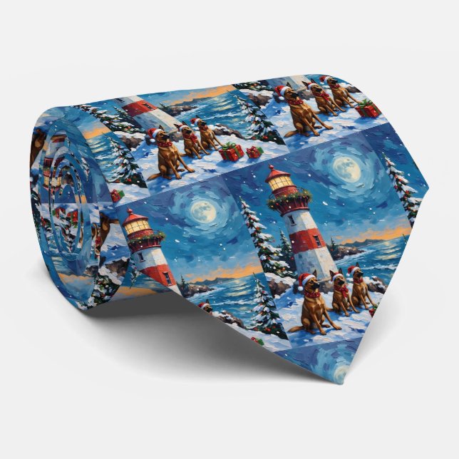 Belgian Malinois Christmas Lighthouse Holiday Tie (Rolled)
