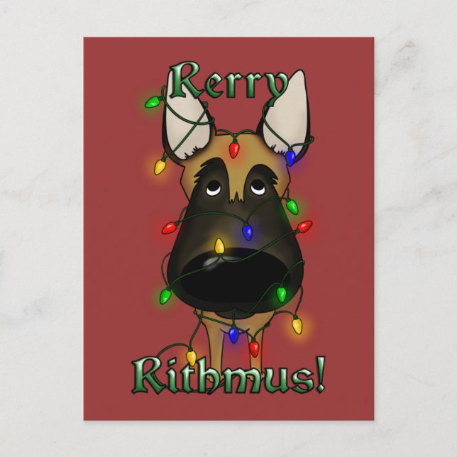 Belgian Malinois Christmas Lights Holiday Postcard (Front)