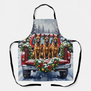 Belgian Malinois Christmas Red Truck Holiday Apron
