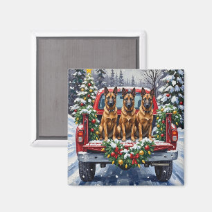 Belgian Malinois Christmas Red Truck Holiday Magnet