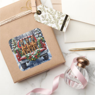 Belgian Malinois Christmas Red Truck Holiday Square Sticker