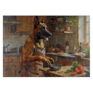 Belgian Malinois Cooking in Kitchen Cutting Board