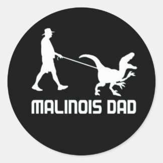 Belgian Malinois Dad Dinosaur Funny Gift To Husban Classic Round Sticker