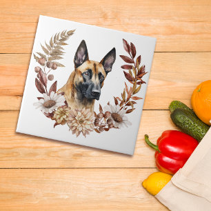 Belgian Malinois Dog Autumn Wreath Tile