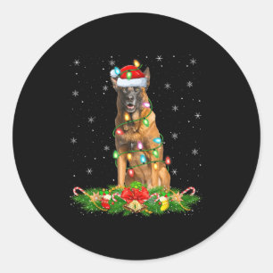 Belgian Malinois Dog Christmas Lights Funny Santa Classic Round Sticker