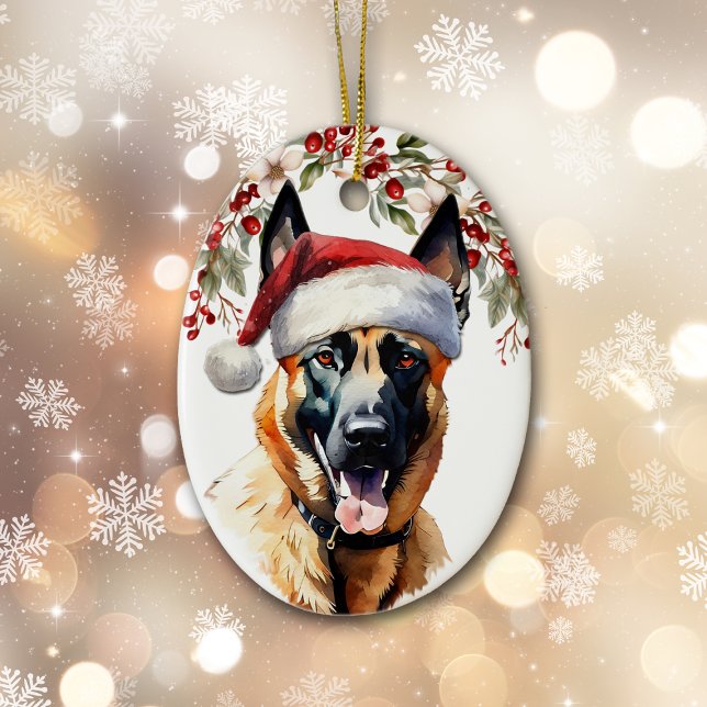 Belgian Malinois Dog Holly Berry Christmas Ceramic Tree Decoration (Creator Uploaded)