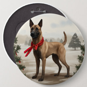 Belgian Malinois Dog in Snow Christmas 6 Cm Round Badge