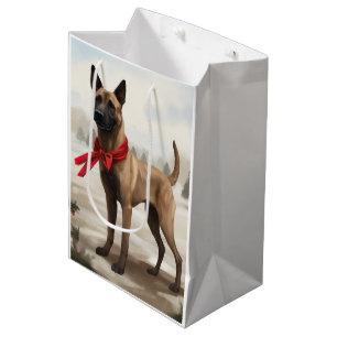 Belgian Malinois Dog in Snow Christmas Medium Gift Bag