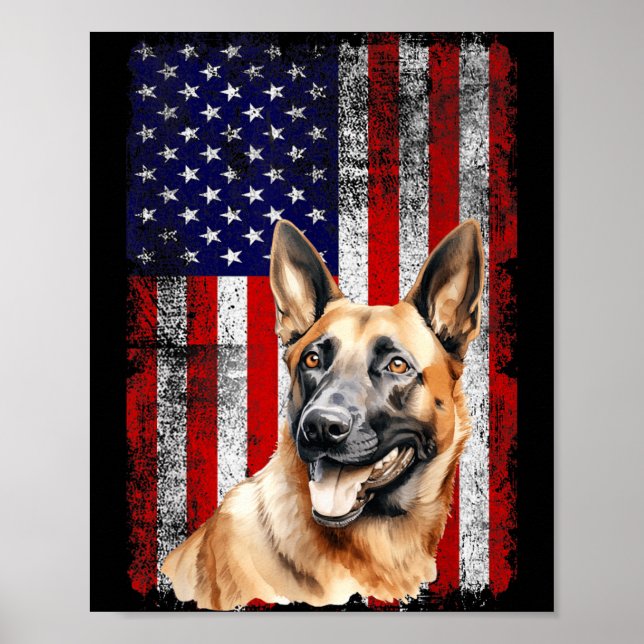 Belgian Malinois Dog Lover Flag 4th of July Poster (Front)