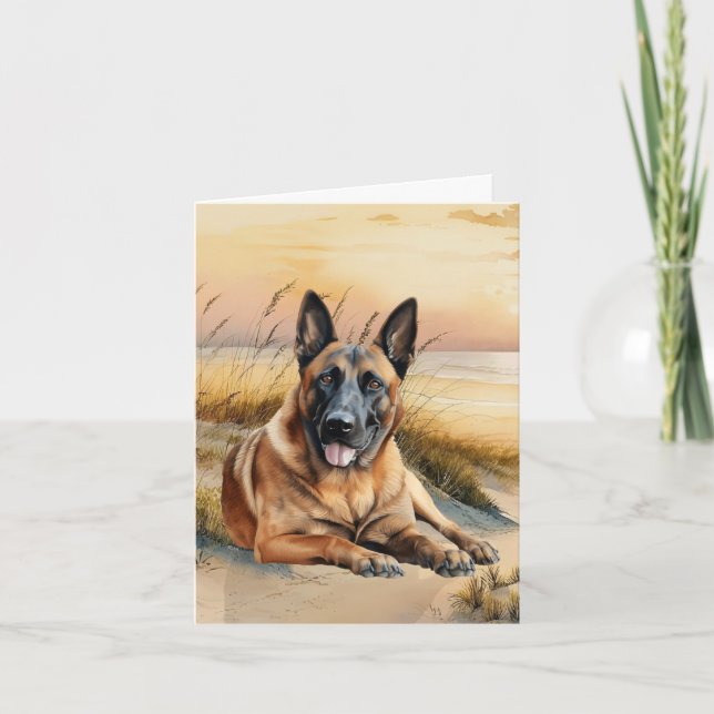 Belgian Malinois Dog Lover Sandy Beach Note Card (Front)