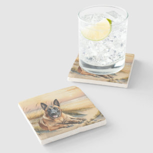 Belgian Malinois Dog Lover Sandy Beach Stone Coaster
