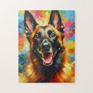 Belgian Malinois Dog Portrait Acrylic Art Print Jigsaw Puzzle