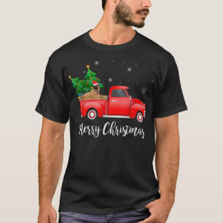 Belgian Malinois Dog Riding Red Truck Christmas T-Shirt