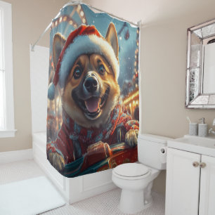 Belgian Malinois Dog Roller Coaster Christmas  Shower Curtain