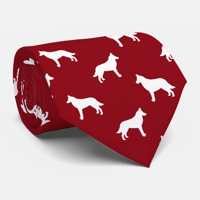 Belgian Malinois Dog Silhouettes Pattern Red Tie (Rolled)