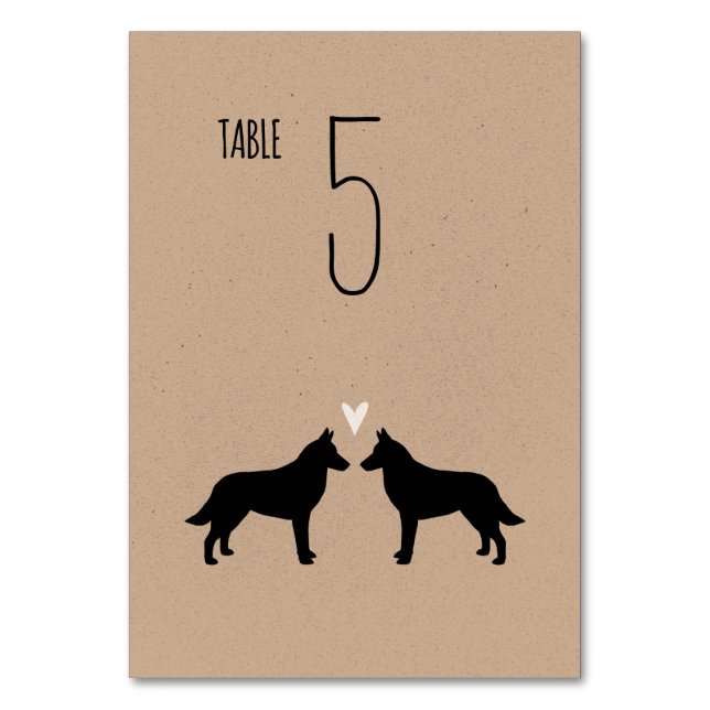 Belgian Malinois Dog Silhouettes Wedding Reception Table Number (Back)